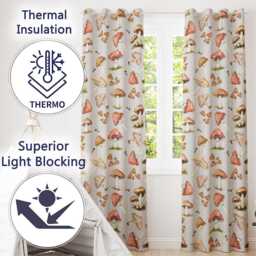 Watercolor Forest Mushrooms Toadstools Seamless Pattern Cream Background Readymade Eyelet Ring Top Thermal 100% Blackout Curtains - thumbnail 3