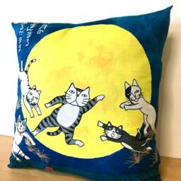 "Full Moon & Cats Furoshiki Pillow Cover, Case, 19""x 19" - thumbnail 3