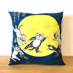 "Full Moon & Cats Furoshiki Pillow Cover, Case, 19""x 19" - thumbnail 2