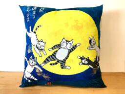 "Full Moon & Cats Furoshiki Pillow Cover, Case, 19""x 19" - thumbnail 1