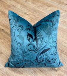 Blue Paisley Pattern Velvet Handmade Cushion 18 - thumbnail 1