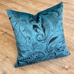 Blue Paisley Pattern Velvet Handmade Cushion 18 - thumbnail 3