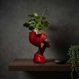Afro Head Planter, Woman Bust Plant Pot With Gold Earrings - thumbnail 3