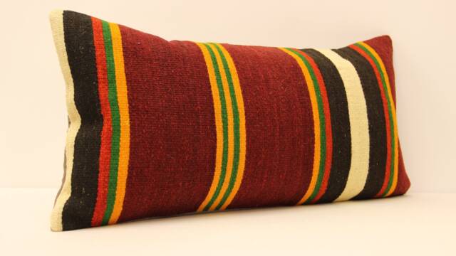 Handmade Lumbar Kilim Pillow 12x24Inch 30x60 cm Oriental Boho Turkish Small Oblong Kilim Cushion Covertribal Pillows 4Oaf-92 - image 1