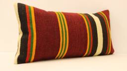 Handmade Lumbar Kilim Pillow 12x24Inch 30x60 cm Oriental Boho Turkish Small Oblong Kilim Cushion Covertribal Pillows 4Oaf-92 - thumbnail 1