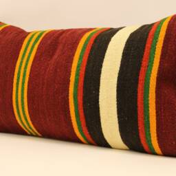 Handmade Lumbar Kilim Pillow 12x24Inch 30x60 cm Oriental Boho Turkish Small Oblong Kilim Cushion Covertribal Pillows 4Oaf-92 - thumbnail 3