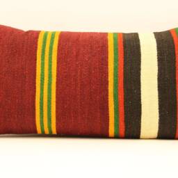 Handmade Lumbar Kilim Pillow 12x24Inch 30x60 cm Oriental Boho Turkish Small Oblong Kilim Cushion Covertribal Pillows 4Oaf-92 - thumbnail 2