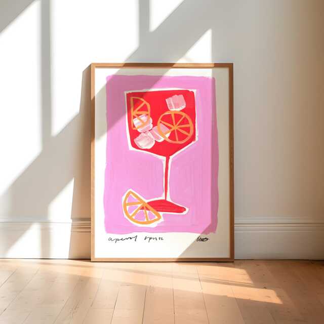 Aperol Spritz Painting Art Print/Hand Painted Abstract Kitchen Colourful - image 1