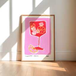 Aperol Spritz Painting Art Print/Hand Painted Abstract Kitchen Colourful - thumbnail 1