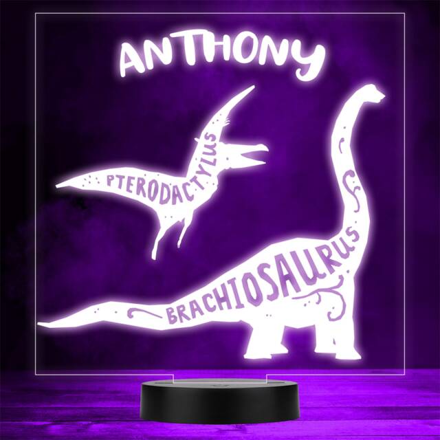 Dinosaur Silhouette Brachiosaurus Pterodactyl Led Personalised Gift Night Light - image 1