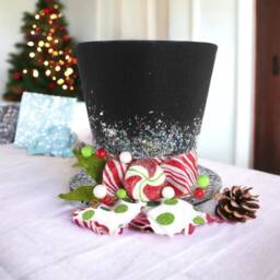 Christmas Top Hat Tree Topper Peppermint Ornament, Handmade Decoration