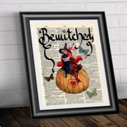 Bewitched Witch & Cat Art Print Vintage Dictionary Page Halloween Decor - thumbnail 2