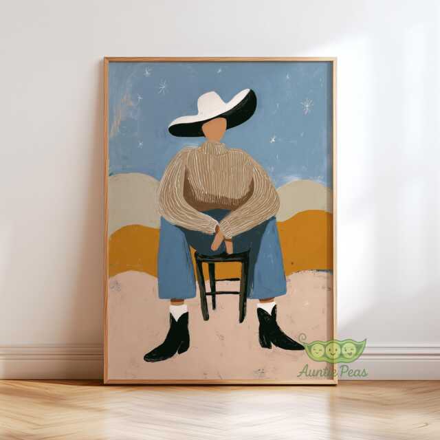 Abstract Cowgirl Wall Art, Modern Western Portrait, Whimsical Cowboy Artwork, Contemporary Desert Decor, Minimalist Country Home Print - image 1