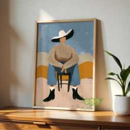 Abstract Cowgirl Wall Art, Modern Western Portrait, Whimsical Cowboy Artwork, Contemporary Desert Decor, Minimalist Country Home Print - thumbnail 3