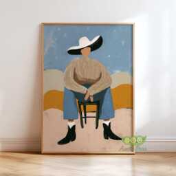 Abstract Cowgirl Wall Art, Modern Western Portrait, Whimsical Cowboy Artwork, Contemporary Desert Decor, Minimalist Country Home Print - thumbnail 1