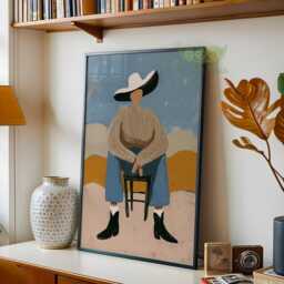 Abstract Cowgirl Wall Art, Modern Western Portrait, Whimsical Cowboy Artwork, Contemporary Desert Decor, Minimalist Country Home Print - thumbnail 2