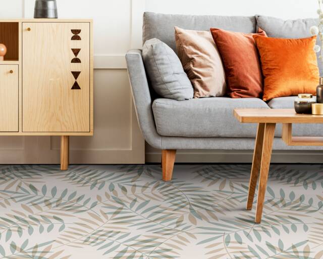Croatian Leaves Summer Vibe Vinyl Flooring, White Modern Beige Bedroom Inspirations, Plant Aesthetic Room Decor, Pet Friendly - image 1