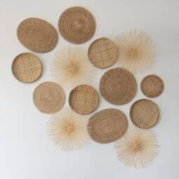 Hand Woven Bamboo Wall Art Set - Rattan Plate & Star Decor - thumbnail 3