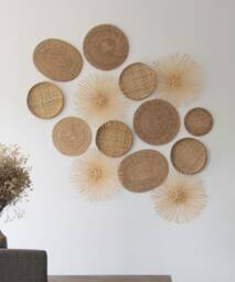 Hand Woven Bamboo Wall Art Set - Rattan Plate & Star Decor