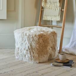 Sheepskin Pouffe - Cream Made in England - thumbnail 2