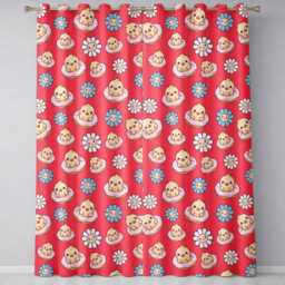 Cute Kawaii Chick Sitting On Donut With Flowers Seamless Pattern Red Background Readymade Eyelet Ring Top Thermal 100% Blackout Curtains - thumbnail 2