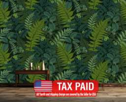 Fern Leaves & Night Butterflies Wallpaper Mural, Peel Stick Decal - thumbnail 1