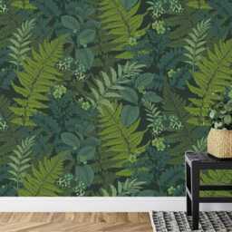 Fern Leaves & Night Butterflies Wallpaper Mural, Peel Stick Decal - thumbnail 3