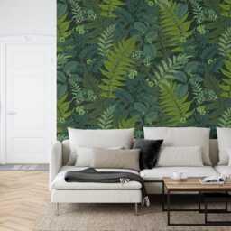Fern Leaves & Night Butterflies Wallpaper Mural, Peel Stick Decal - thumbnail 2