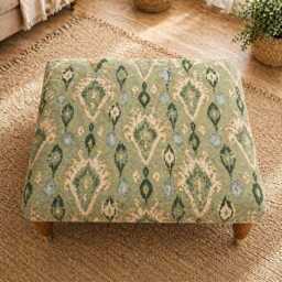 Handmade Ottoman Coffee Table Bench - Antique Moroccan Tribal Fabric Sage Green - thumbnail 3