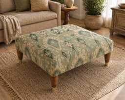 Handmade Ottoman Coffee Table Bench - Antique Moroccan Tribal Fabric Sage Green