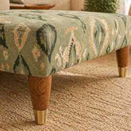 Handmade Ottoman Coffee Table Bench - Antique Moroccan Tribal Fabric Sage Green - thumbnail 2
