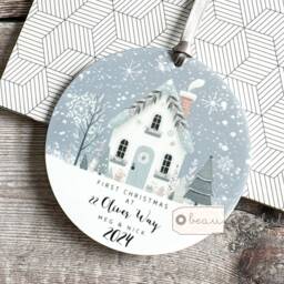 Personalised First Christmas Gift At Address in New Home House Home Design Acrylic Or Ceramic Round Ornament Keepsake - thumbnail 2
