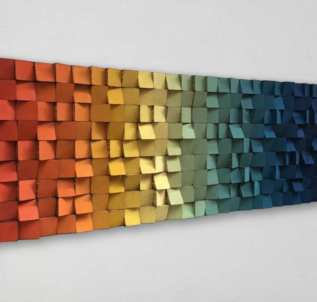 Handmade Ombre Wood Wall Art - Geometric Sound Diffuser - image 1
