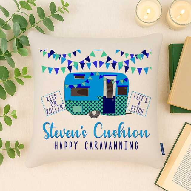 Personalised Caravan Cushion Cover Custom Holiday Home Family Throw Pillow Decor Welcome To Caravanning Housewarming Gift Dad - Blue Ekc04 - image 1