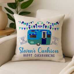Personalised Caravan Cushion Cover Custom Holiday Home Family Throw Pillow Decor Welcome To Caravanning Housewarming Gift Dad - Blue Ekc04 - thumbnail 2