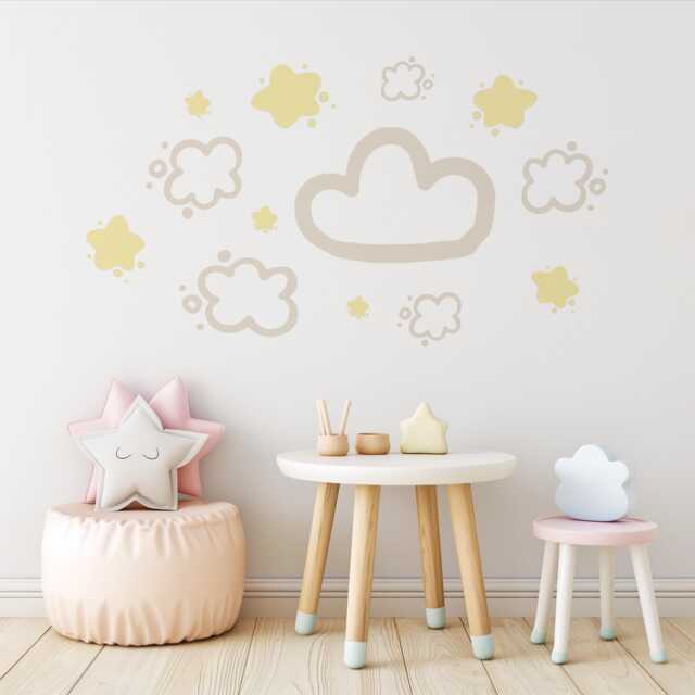 Cloud & Star Wall Stickers, Neutral Nursery Decor, Beige Decals, Boho Baby Room Peel & Stick - image 1