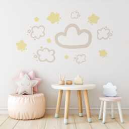 Cloud & Star Wall Stickers, Neutral Nursery Decor, Beige Decals, Boho Baby Room Peel & Stick - thumbnail 1