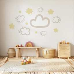 Cloud & Star Wall Stickers, Neutral Nursery Decor, Beige Decals, Boho Baby Room Peel & Stick - thumbnail 3