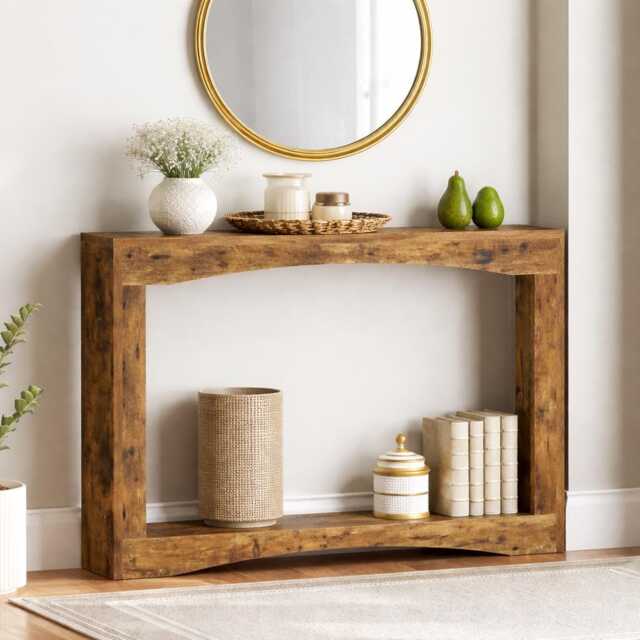Ultra-Thin Farmhouse Console Table, Vintage Brown Entryway Sofa Table - image 1