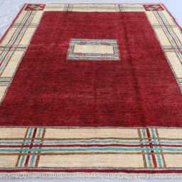 5x7 Ft Modern Gabbeh Rug, Red Natural Dyes Afghan Hand Knotted Wool Soft Pile Carpet, Oriental Area Boho Contemporary Bedroom Rug - thumbnail 3