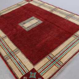 5x7 Ft Modern Gabbeh Rug, Red Natural Dyes Afghan Hand Knotted Wool Soft Pile Carpet, Oriental Area Boho Contemporary Bedroom Rug - thumbnail 2