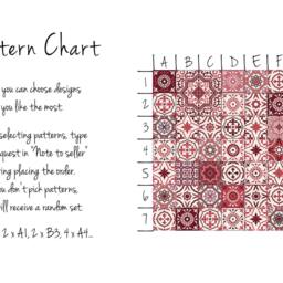 Talavera, Tile Stickers, Spanish, Pack Of 24, Decals, Ethnic, Decorative, Maroon, Burgundy, Backsplash Decal, Removable #1T - thumbnail 2