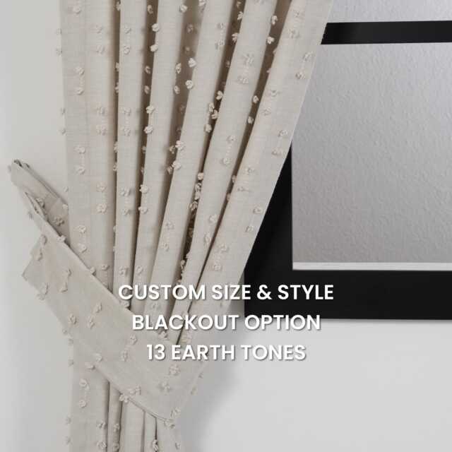 Off White Pom Curtains - Custom Linen Look Drapes With Blackout Option - image 1