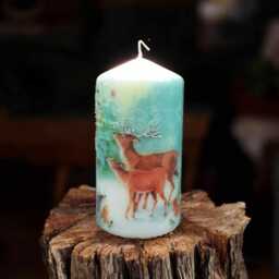 Hand-Decorated Winter Deer Candle Rustic Snowy Forest Decor - 16cm Tall - thumbnail 2