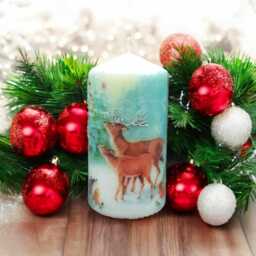 Hand-Decorated Winter Deer Candle Rustic Snowy Forest Decor - 16cm Tall - thumbnail 1
