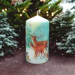 Hand-Decorated Winter Deer Candle Rustic Snowy Forest Decor - 16cm Tall - thumbnail 4