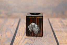Black Russian Terrier - Wooden Candlestick With Dog, Souvenir, Decoration, Limited Edition, Collection