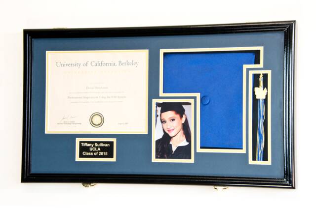 Custom Graduation Diploma Frame Tassel Photo Cap Engraving Display Case For 11 X 8.5 Certificate with Matting Colors - image 1