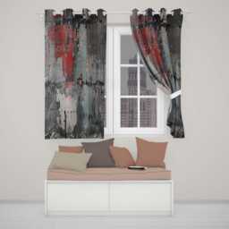 Lone Figure By Distressed Red Grey Urban Wall Stylish Bold Artwork For Home Decor Readymade Eyelet Ring Top Thermal 100% Blackout Curtains - thumbnail 2
