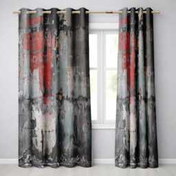 Lone Figure By Distressed Red Grey Urban Wall Stylish Bold Artwork For Home Decor Readymade Eyelet Ring Top Thermal 100% Blackout Curtains